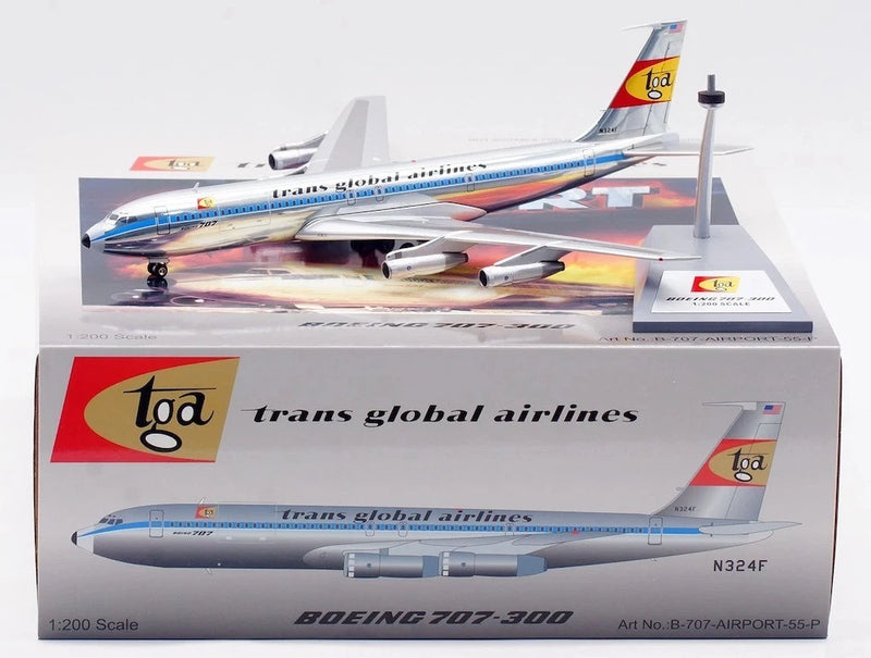 B-707-AIRPORT-55-P | Blue Box 1:200 | Boeing 707-300, Trans Global Airlines N324F