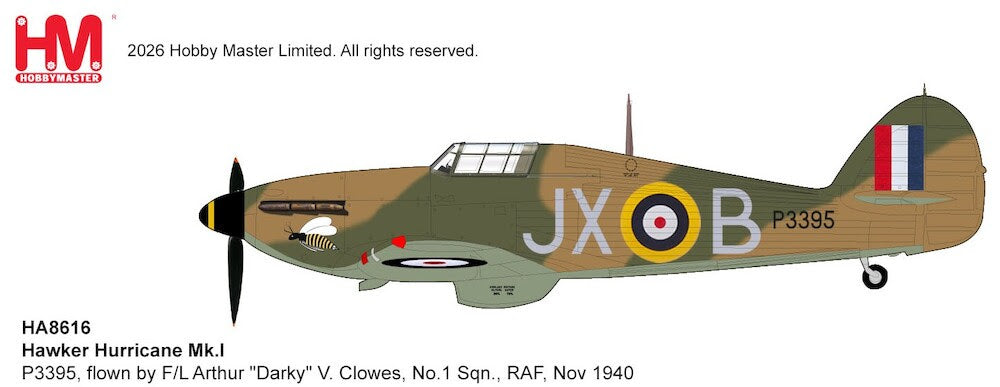 HA8616 | Hobby Master Military 1:48 | Hawker Hurricane MK. I “Battle of Britain” flown by F/L Arthur “Darky” V. Clowes, No. 1 Sqn., RAF, Nov. 1940