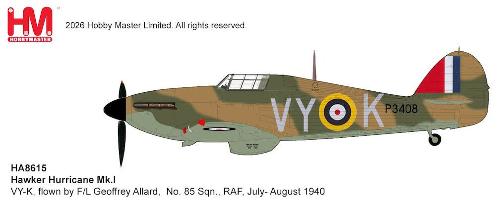 HA8615 | Hobby Master Military 1:48 | Hawker Hurricane MK. I “Battle of Britain” flown by F/L Geoffrey “Sammy” Allard, No .85 Sqn., RAF, July-Aug. 1940