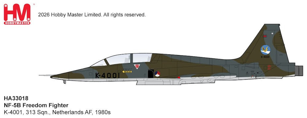 HA33018 | Hobby Master Military 1:72 | Hobbymaster 1/72nd scale NF-5B Freedom Fighter K-4001, 313 Sqn., Netherlands AF, 1980s
