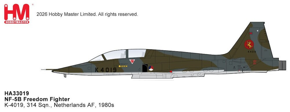 HA33019 | Hobby Master Military 1:72 | NF-5B Freedom Fighter K-4019, 314 Sqn., Netherlands AF, 1980s